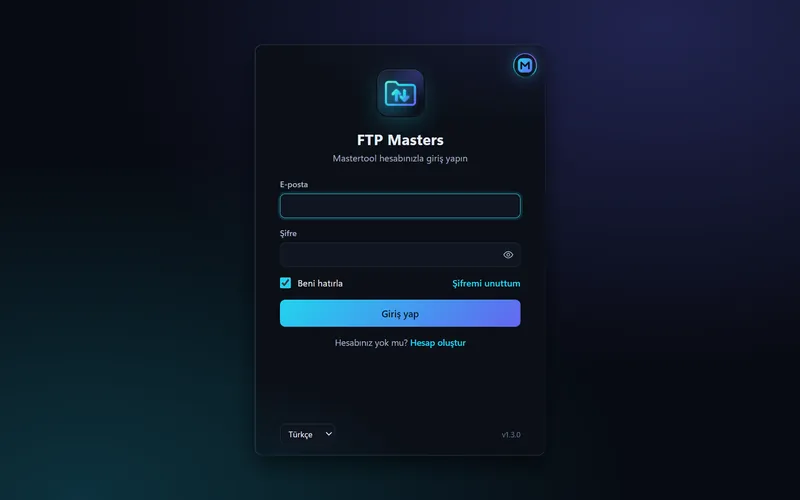 Mastertool hesabıyla giriş